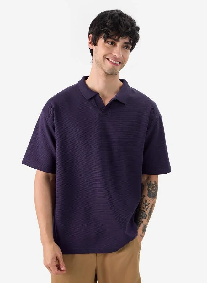 The Souled Store Men Purple Textured Knit Oversized Polo