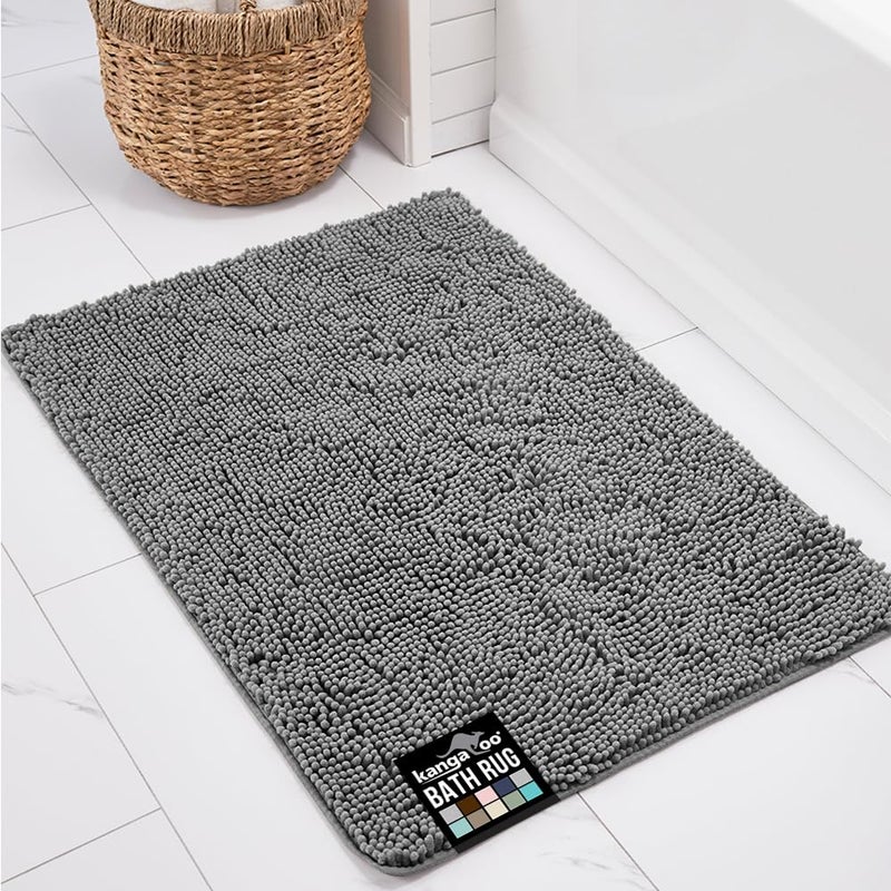 KANGAROO Bathroom Rugs, Chenille Soft Absorbent Bath Rug, Shaggy Shower Mat, Quick Dry Machine Wash Bathmat, Plush Carpet Mats for Tub, Bathtub and Room Home Decor Accessories, 60x24, Gray - Image 1