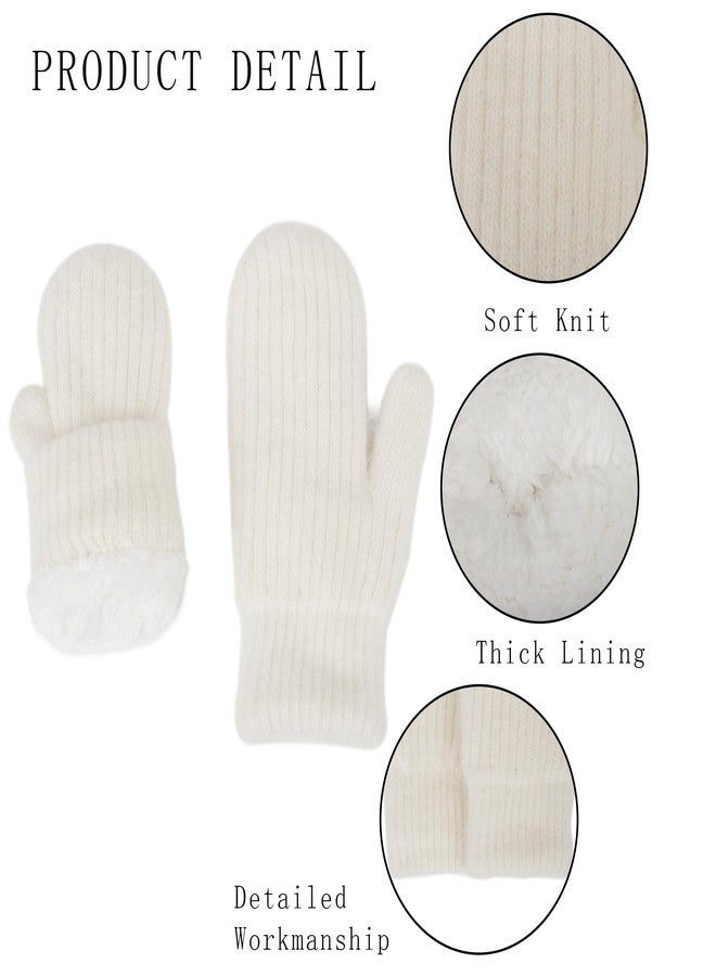 Mealah Winter Warm Mittens for Women - Cold Weather Stretch Thick Lining Knitted Gloves S/M (White, Medium) - Image 2