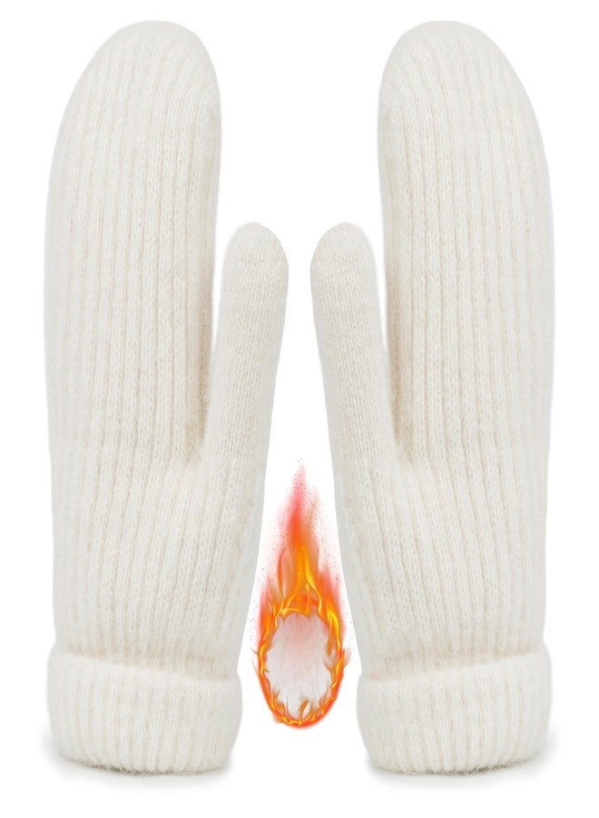 Mealah Winter Warm Mittens for Women - Cold Weather Stretch Thick Lining Knitted Gloves S/M (White, Medium) - Image 1