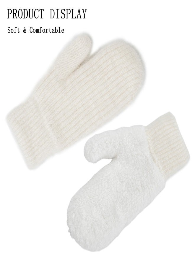 Mealah Winter Warm Mittens for Women - Cold Weather Stretch Thick Lining Knitted Gloves S/M (White, Medium) - Image 3