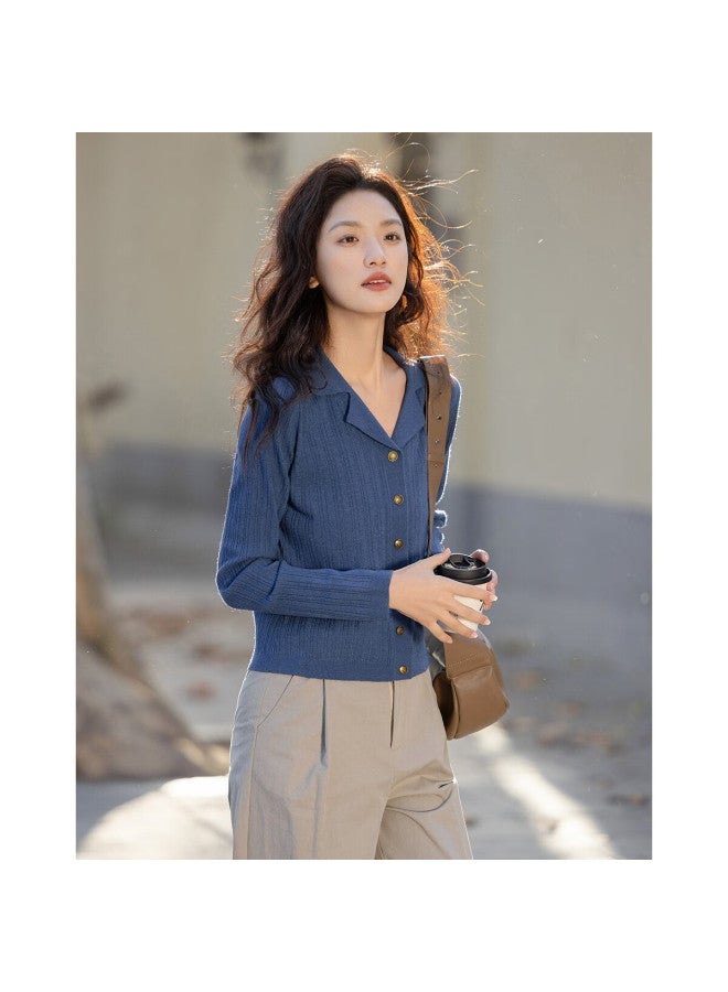 dme Demnawinter Retro Hong Kong Style Metal Buckle Slim Knitted Cardigan Women's Top - Image 3