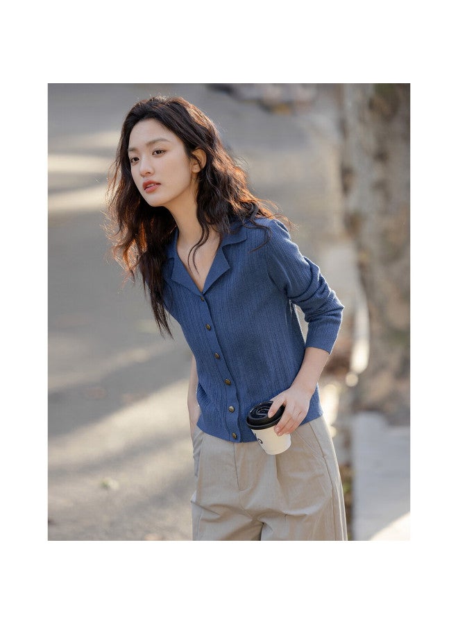 dme Demnawinter Retro Hong Kong Style Metal Buckle Slim Knitted Cardigan Women's Top - Image 5