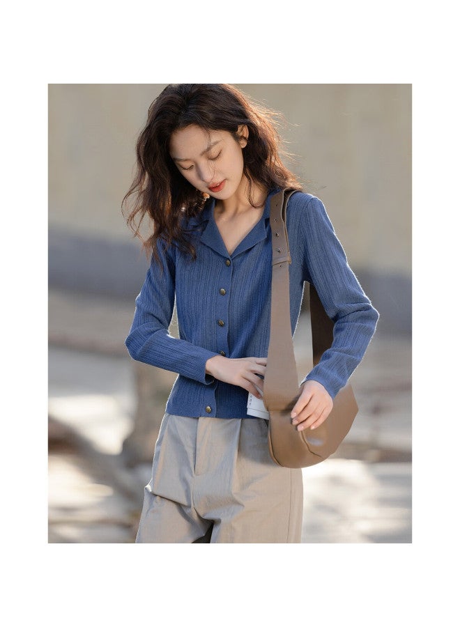 dme Demnawinter Retro Hong Kong Style Metal Buckle Slim Knitted Cardigan Women's Top - Image 2
