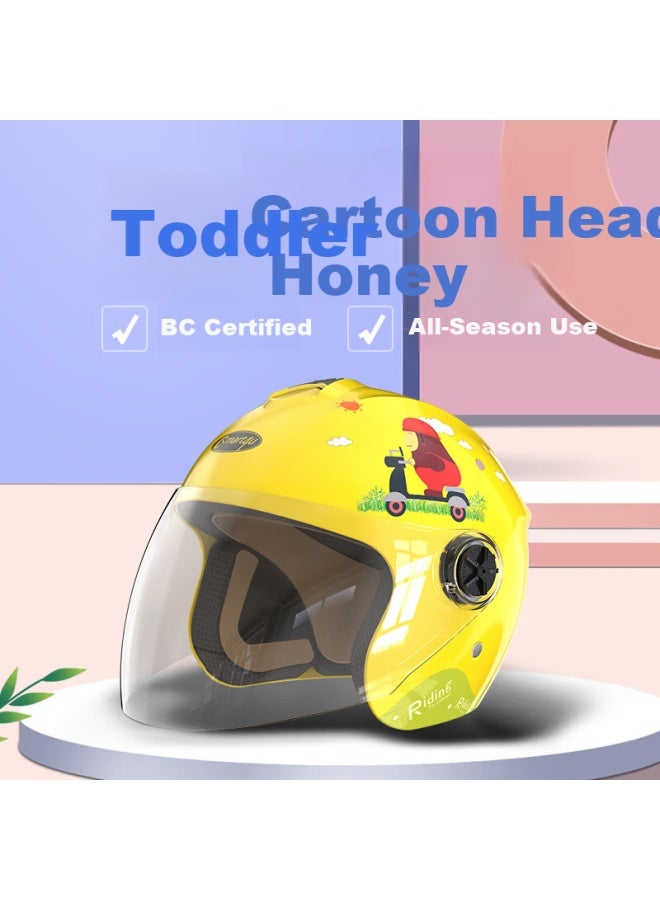 Smart4u Kids Winter Helmet 3c Certified Electric Motorcycle Cartoon Safety Helmet Winter Anti-freeze Warm Windproof Kh2 Yellow - Image 1