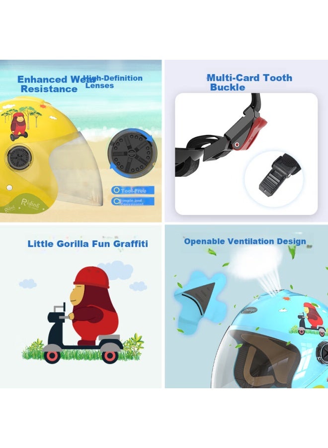 Smart4u Kids Winter Helmet 3c Certified Electric Motorcycle Cartoon Safety Helmet Winter Anti-freeze Warm Windproof Kh2 Yellow - Image 2