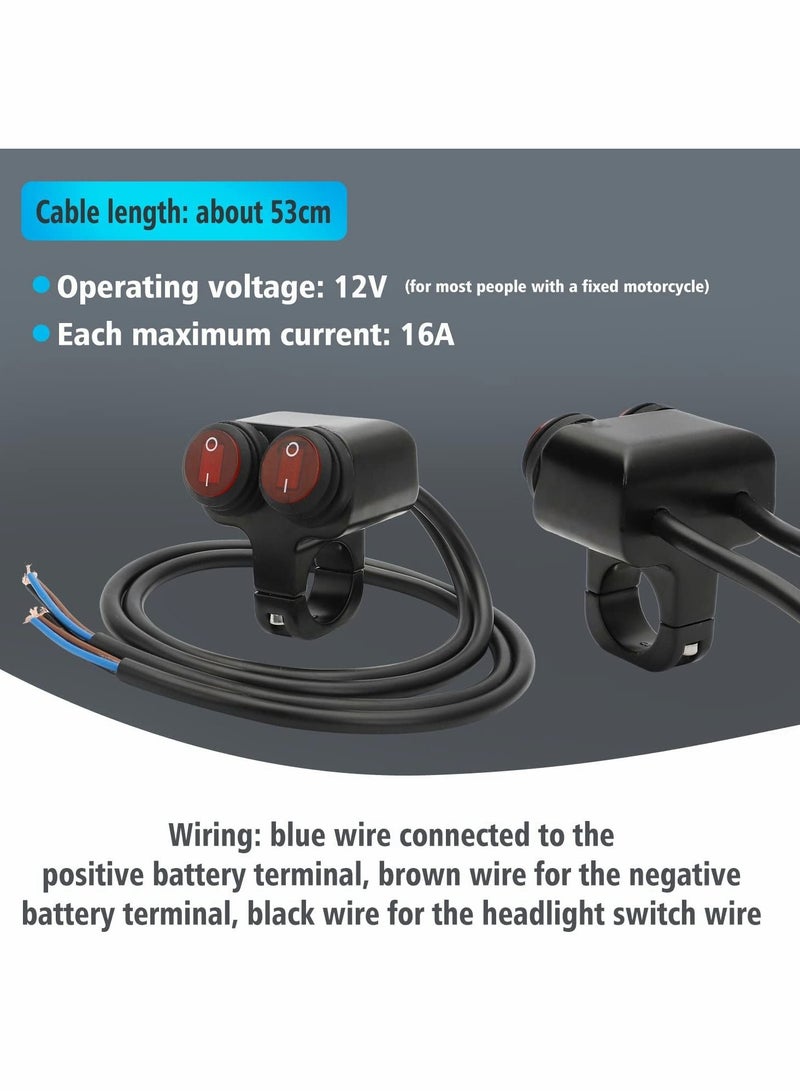 Excefore مفتاح مقود الدراجة النارية، 12 فولت 16 أمبير للدراجات النارية عالمي 7/8 بوصة 22-23 مم مفتاح زر المقود، CNC سبائك الألومنيوم مقاومة للماء زر تحكم مزدوج مفتاح الضوء الأحمر للدراجة الكهربائية سكوتر - Image 5
