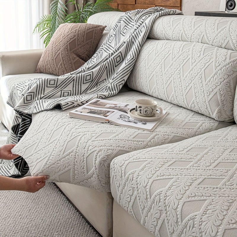 Moonlight White 4 Seater Diamond Striped Stretchy Sofa Slipcover with 360 Degree Wrap Around Cushion Cover for Living Room Suitable for Outdoor Use Machine Washable All Seasons - Image 5
