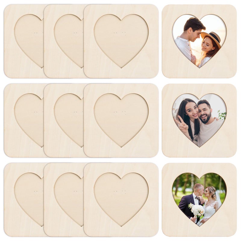 MoDooris 12 Pack Valentine Heart Wooden Picture Frames, Natural Wood Photo Frames 6 x 6 in with 4.3 x 4.3 in Inner Heart, Rustic Valentineâ€™s Day Home DÃ©cor for Wall, Table, Wedding(Wood Color) - Image 1