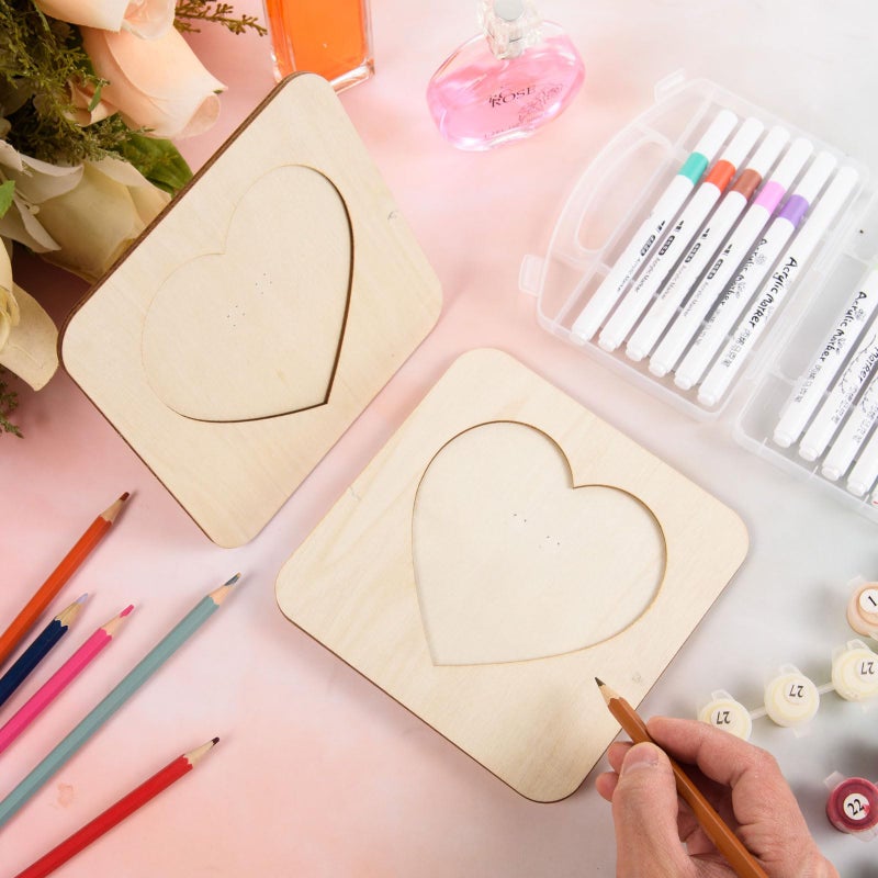 MoDooris 12 Pack Valentine Heart Wooden Picture Frames, Natural Wood Photo Frames 6 x 6 in with 4.3 x 4.3 in Inner Heart, Rustic Valentineâ€™s Day Home DÃ©cor for Wall, Table, Wedding(Wood Color) - Image 4