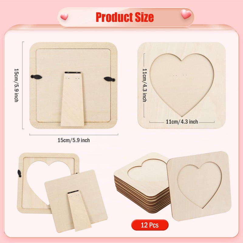 MoDooris 12 Pack Valentine Heart Wooden Picture Frames, Natural Wood Photo Frames 6 x 6 in with 4.3 x 4.3 in Inner Heart, Rustic Valentineâ€™s Day Home DÃ©cor for Wall, Table, Wedding(Wood Color) - Image 2