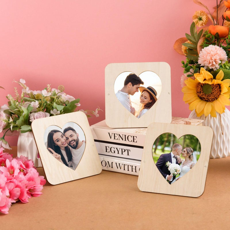 MoDooris 12 Pack Valentine Heart Wooden Picture Frames, Natural Wood Photo Frames 6 x 6 in with 4.3 x 4.3 in Inner Heart, Rustic Valentineâ€™s Day Home DÃ©cor for Wall, Table, Wedding(Wood Color) - Image 5