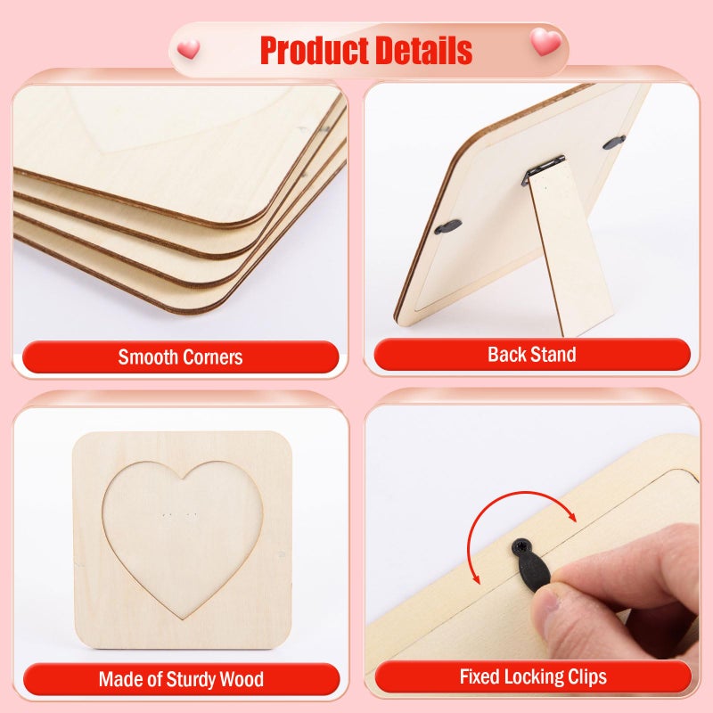 MoDooris 12 Pack Valentine Heart Wooden Picture Frames, Natural Wood Photo Frames 6 x 6 in with 4.3 x 4.3 in Inner Heart, Rustic Valentineâ€™s Day Home DÃ©cor for Wall, Table, Wedding(Wood Color) - Image 3