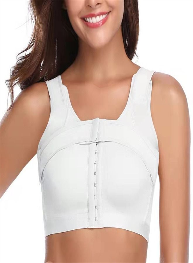Loquat Shockproof Sports Bra With Front Buckle White