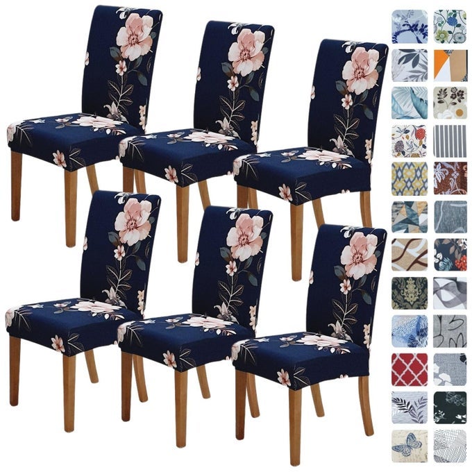 Chair Covers for Dining Room 6 Pack Stretch Dining Chair Cover Washable Spandex Kitchen Parsons Chair Slipcovers Removable Seat Protector for Home or Party Set of 6 in Bloom1