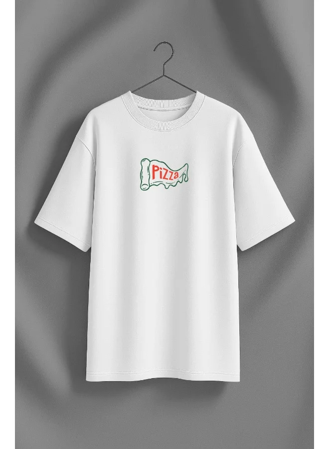 جونبيري JUNEBERRY® Women’s Pure Cotton Drop Shoulder Printed T-Shirt | Oversized Baggy Fit Half Sleeve Round Neck Graphic Tee | OS_JB_PIZA_WT_L