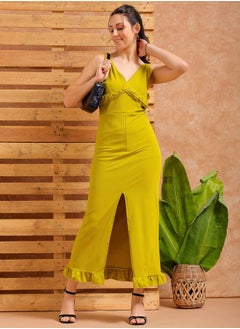 Women Fitted Party Wear Textured Ruffle Dress