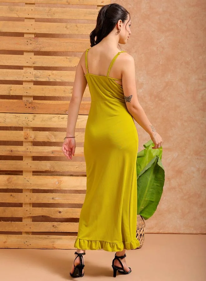مرفوعة Women Fitted Party Wear Textured Ruffle Dress