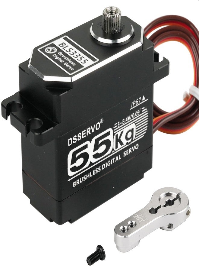 Wishiot 55kg Brushless Servo High Speed RC Digital Servo Waterproof IP67 Full Metal High Torque Servo for 1/8 1/10 RC Car Crawler (BLS3355) 180° - Image 1