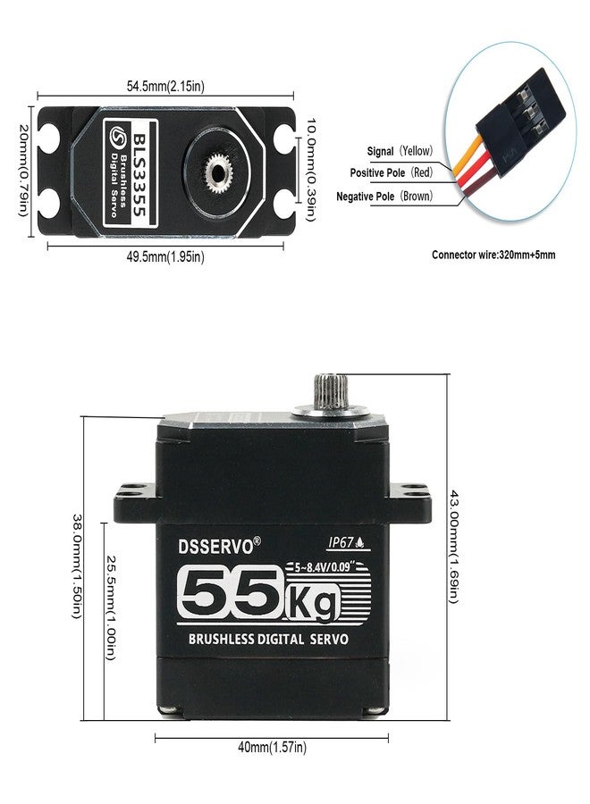 Wishiot 55kg Brushless Servo High Speed RC Digital Servo Waterproof IP67 Full Metal High Torque Servo for 1/8 1/10 RC Car Crawler (BLS3355) 180° - Image 4