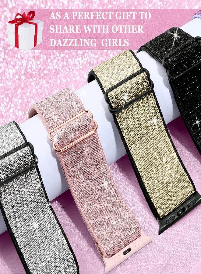 MEULOT Bling Nylon Stretchy Bands Compatible With Apple Watch Bands 38mm 40mm 41mm For Women, Adjustable Braided Loop Sport Band For iWatch Series Ultra 10 9 8 7 6 5 4 3 2 1 SE, 6 Pack Sparkly Shiny Black - Image 4