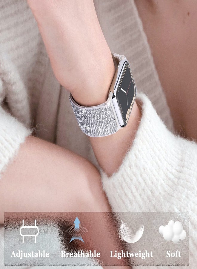 MEULOT Bling Nylon Stretchy Bands Compatible With Apple Watch Bands 38mm 40mm 41mm For Women, Adjustable Braided Loop Sport Band For iWatch Series Ultra 10 9 8 7 6 5 4 3 2 1 SE, 6 Pack Sparkly Shiny Black - Image 5