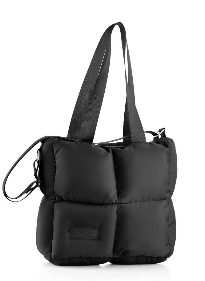 B.S COLLECTION - Large capacity waterproof soft quilted shoulder bag and crossbag for women - Black - Image 1