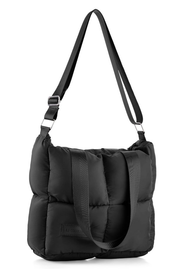 B.S COLLECTION - Large capacity waterproof soft quilted shoulder bag and crossbag for women - Black - Image 1