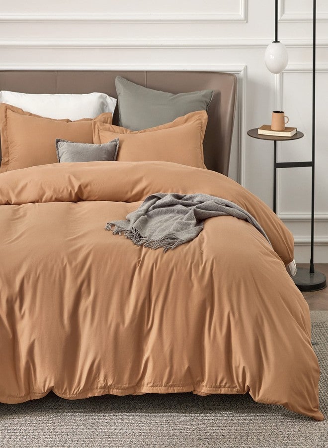 Bedsure Duvet Cover Queen Size - Soft Double Brushed Bedding Set for Kids & Adults, Zipper Closure, 3 Pieces, Includes 1 Duvet Cover (90"x90") & 2 Pillow Shams, NO Comforter, Burnt Orange - Image 1