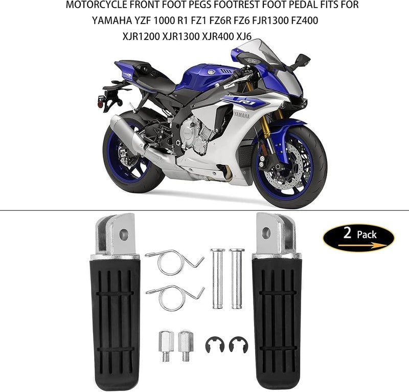 VPZMT Motorcycle Front Foot Pegs Footrests for Yamaha YZF1000 R1 FZ1 FZ6R FZ6 FJR1300 FZ400 XJR1200 XJR1300 XJR400 XJ6 TDM (Front Pegs - Black) - Image 2