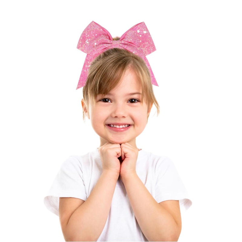 Jeffan 12 Pcs Large Glitter Ponytail Holders - Big 8" Hair Bows and Elastic Hair Ties for Cheerleaders, Sports and Teens (Pink) - Image 4