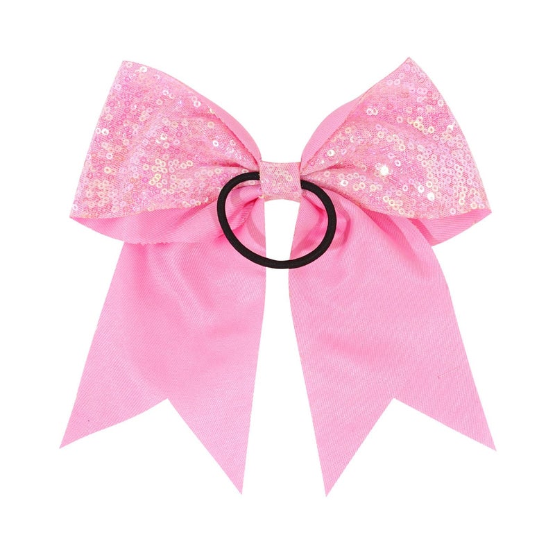 Jeffan 12 Pcs Large Glitter Ponytail Holders - Big 8" Hair Bows and Elastic Hair Ties for Cheerleaders, Sports and Teens (Pink) - Image 3
