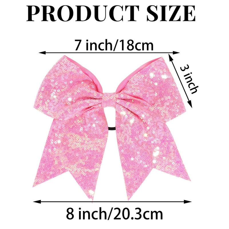 Jeffan 12 Pcs Large Glitter Ponytail Holders - Big 8" Hair Bows and Elastic Hair Ties for Cheerleaders, Sports and Teens (Pink) - Image 2
