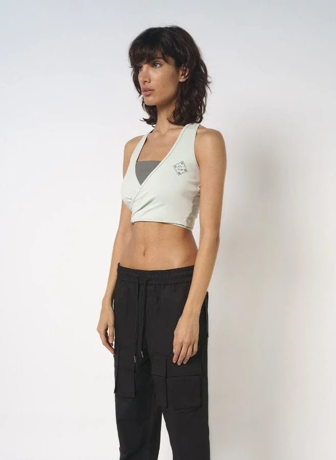 House Of Cenmar Off White With Gray Women'S Activewear Top
