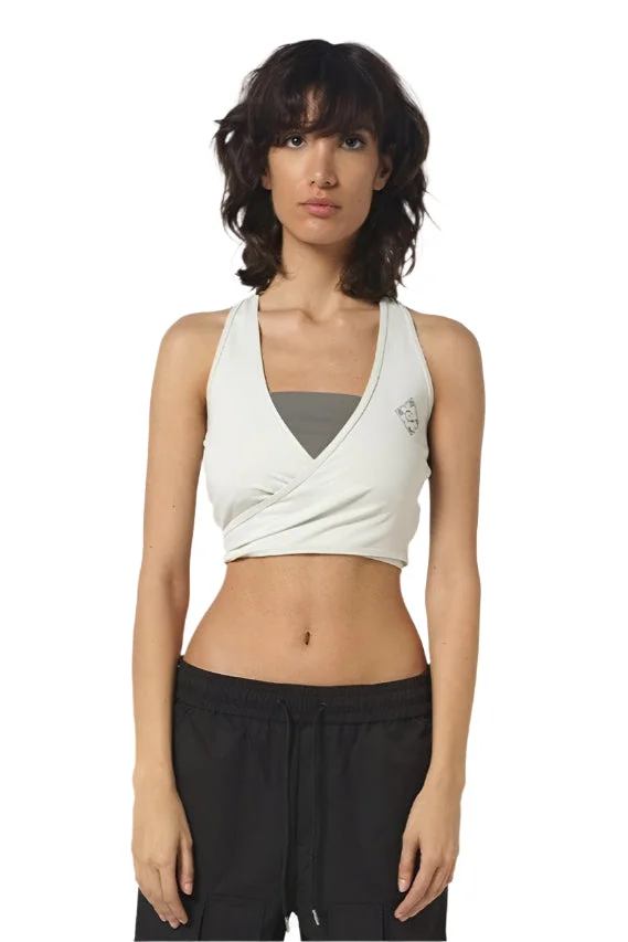 House Of Cenmar Off White With Gray Women'S Activewear Top