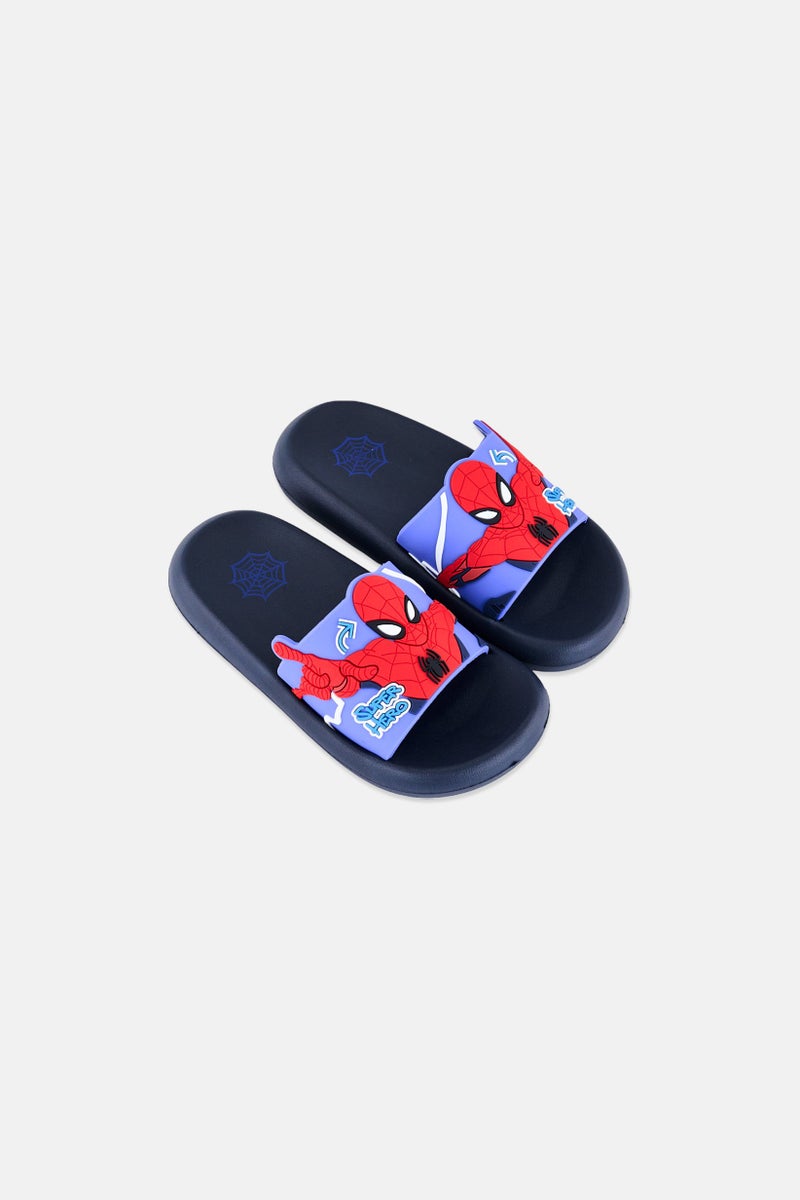 Marvel x Spiderman Kids Boy Slip On Slides, Navy - Image 4