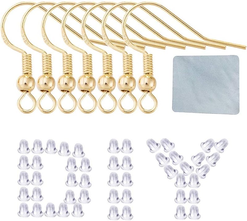 DIYEAR Earring Hooks for Jewelry Making - 120 pcs/60 Pairs Hypoallergenic 14K Gold Ear Wires Fish Hooks for Jewelry Making, Jewelry findings Parts with 120 pcs Rubber Earring Backs Stopper for DIY Earrings - Image 4