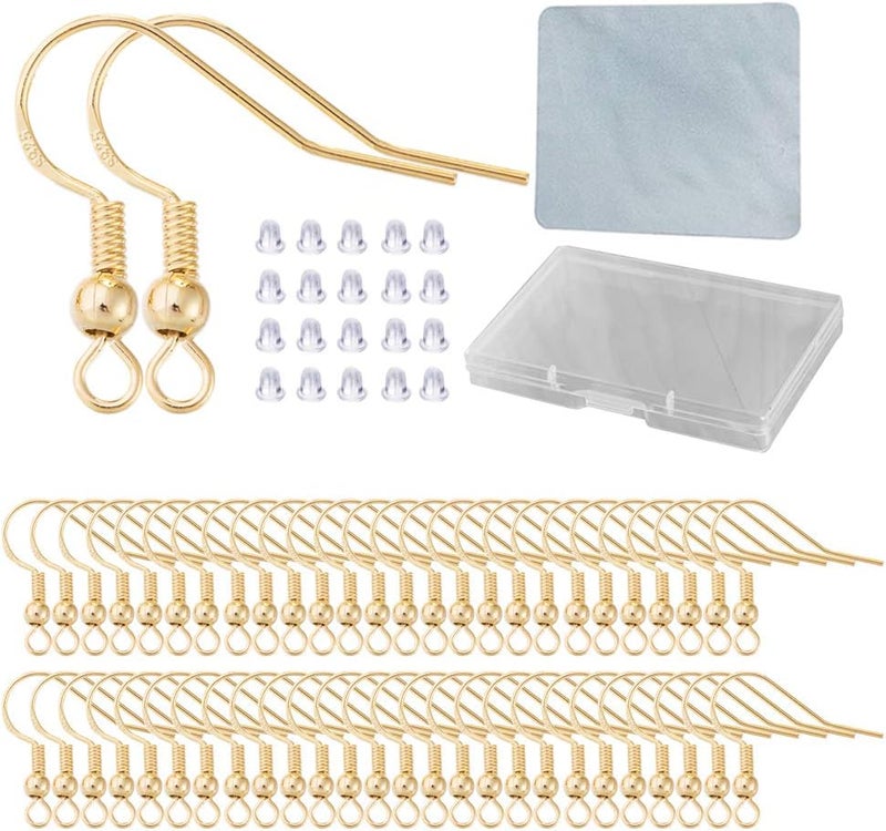 DIYEAR Earring Hooks for Jewelry Making - 120 pcs/60 Pairs Hypoallergenic 14K Gold Ear Wires Fish Hooks for Jewelry Making, Jewelry findings Parts with 120 pcs Rubber Earring Backs Stopper for DIY Earrings - Image 1