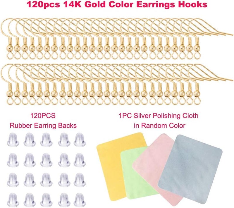 DIYEAR Earring Hooks for Jewelry Making - 120 pcs/60 Pairs Hypoallergenic 14K Gold Ear Wires Fish Hooks for Jewelry Making, Jewelry findings Parts with 120 pcs Rubber Earring Backs Stopper for DIY Earrings - Image 2