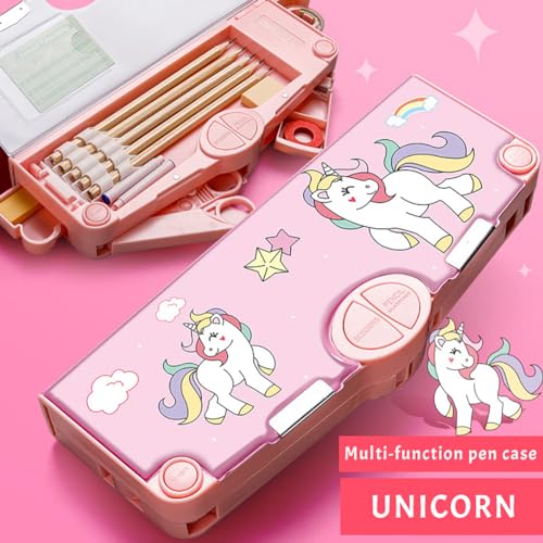 FEWOFJ Cute Cartoon Pencil Case for Girls,Pop Up Multifunctional Pencil Box with Sharpener,Schedule,School Supplies,Kids Pencil Pouch with Compartments - Image 2