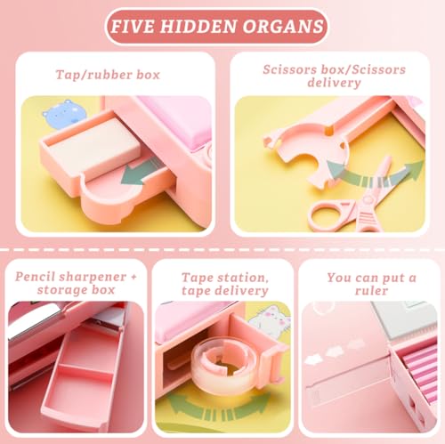 FEWOFJ Cute Cartoon Pencil Case for Girls,Pop Up Multifunctional Pencil Box with Sharpener,Schedule,School Supplies,Kids Pencil Pouch with Compartments - Image 3