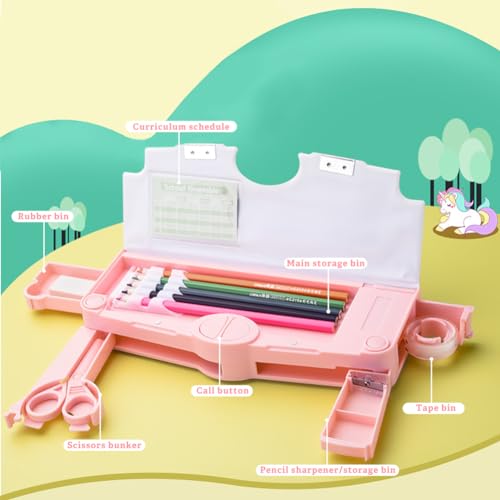FEWOFJ Cute Cartoon Pencil Case for Girls,Pop Up Multifunctional Pencil Box with Sharpener,Schedule,School Supplies,Kids Pencil Pouch with Compartments - Image 4