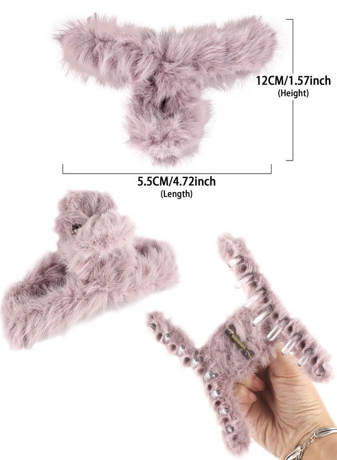 Olldag 4 PACK Large Hair Claw Clips, Faux Fur Plush Hair Catch Barrette Jaw Clamp, Hair Claw Combination for Women Half Bun Hairpins for Thick Hair (4.7 inch) - Image 2
