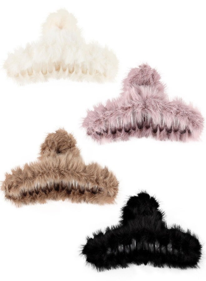 Olldag 4 PACK Large Hair Claw Clips, Faux Fur Plush Hair Catch Barrette Jaw Clamp, Hair Claw Combination for Women Half Bun Hairpins for Thick Hair (4.7 inch) - Image 1