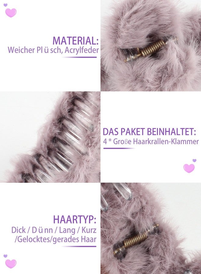 Olldag 4 PACK Large Hair Claw Clips, Faux Fur Plush Hair Catch Barrette Jaw Clamp, Hair Claw Combination for Women Half Bun Hairpins for Thick Hair (4.7 inch) - Image 5