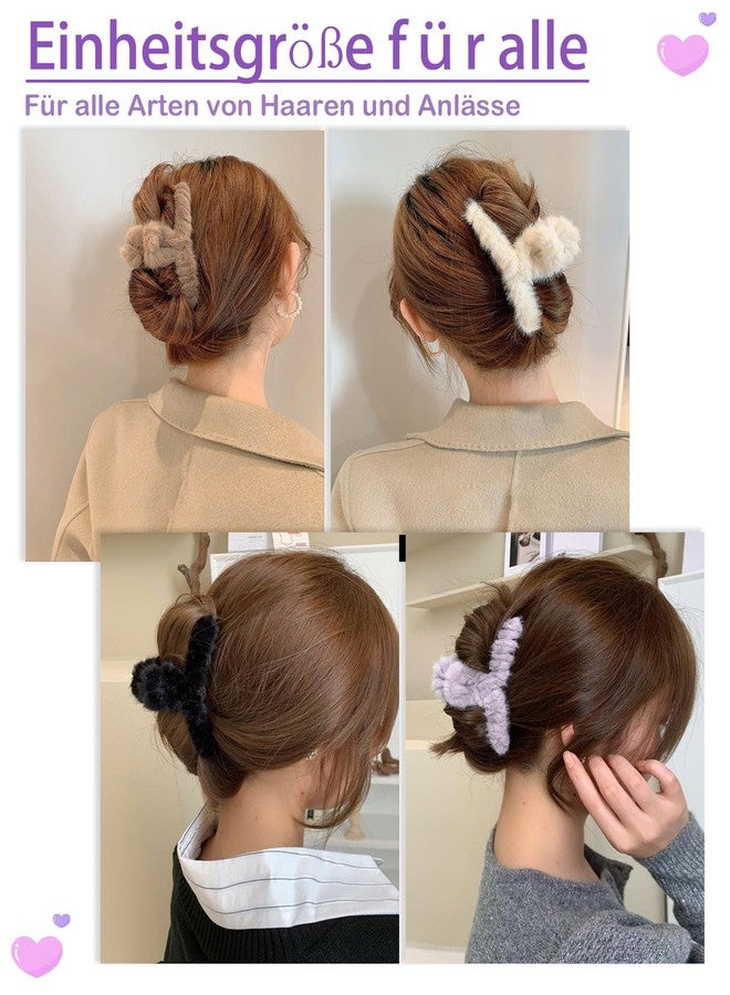 Olldag 4 PACK Large Hair Claw Clips, Faux Fur Plush Hair Catch Barrette Jaw Clamp, Hair Claw Combination for Women Half Bun Hairpins for Thick Hair (4.7 inch) - Image 4