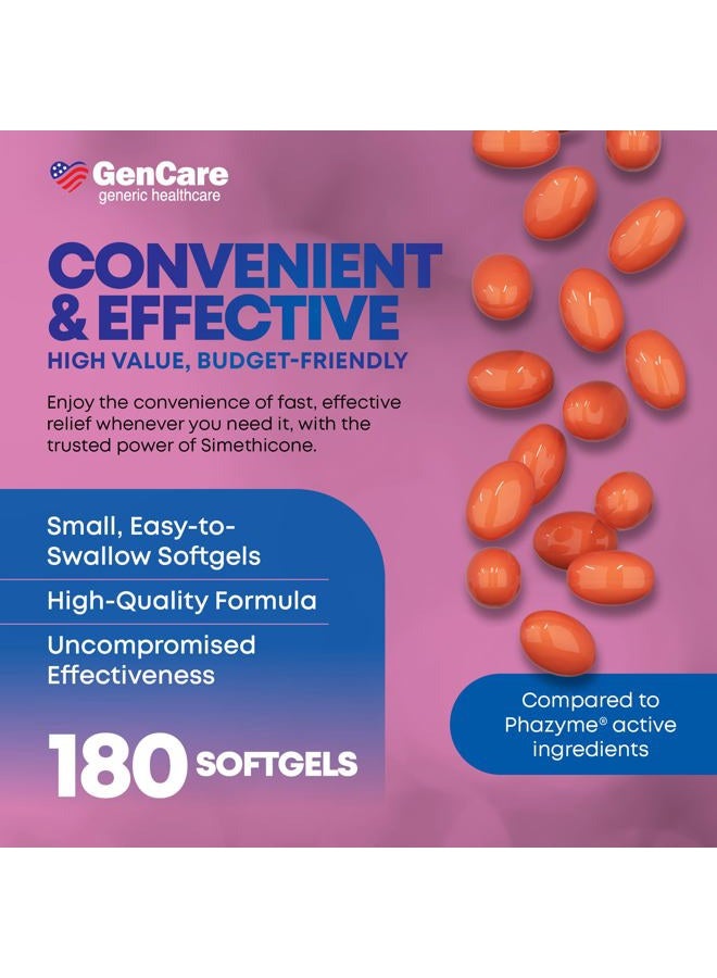 Gencare - Ultra Strength Simethicone Gas Relief 180 Mg (180 Softgels) | Anti Flatulence, Bloating Aid, Stomach Discomfort And Pressure Reliever Pills Relieves Fast Generic Phazym - Image 4