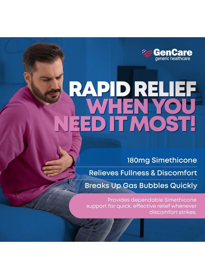 Gencare - Ultra Strength Simethicone Gas Relief 180 Mg (180 Softgels) | Anti Flatulence, Bloating Aid, Stomach Discomfort And Pressure Reliever Pills Relieves Fast Generic Phazym - Image 3
