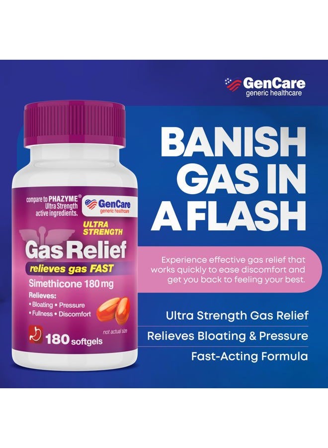 Gencare - Ultra Strength Simethicone Gas Relief 180 Mg (180 Softgels) | Anti Flatulence, Bloating Aid, Stomach Discomfort And Pressure Reliever Pills Relieves Fast Generic Phazym - Image 2