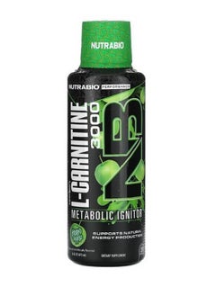 NutraBio Performance LeanShots L Carnitine 3000 Green Apple 16 fl oz 473 ml  - Image 1